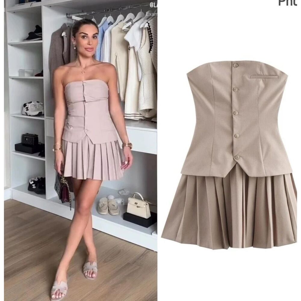 NWT ZARA SHORT STRAPLESS DRESS PLEATED HEM 3067/359